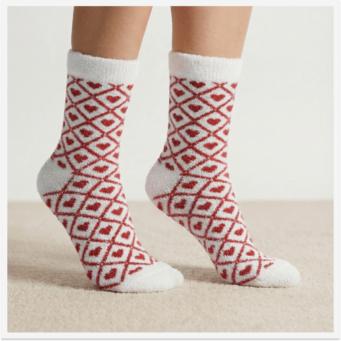Heart Glory Red Furry Socks