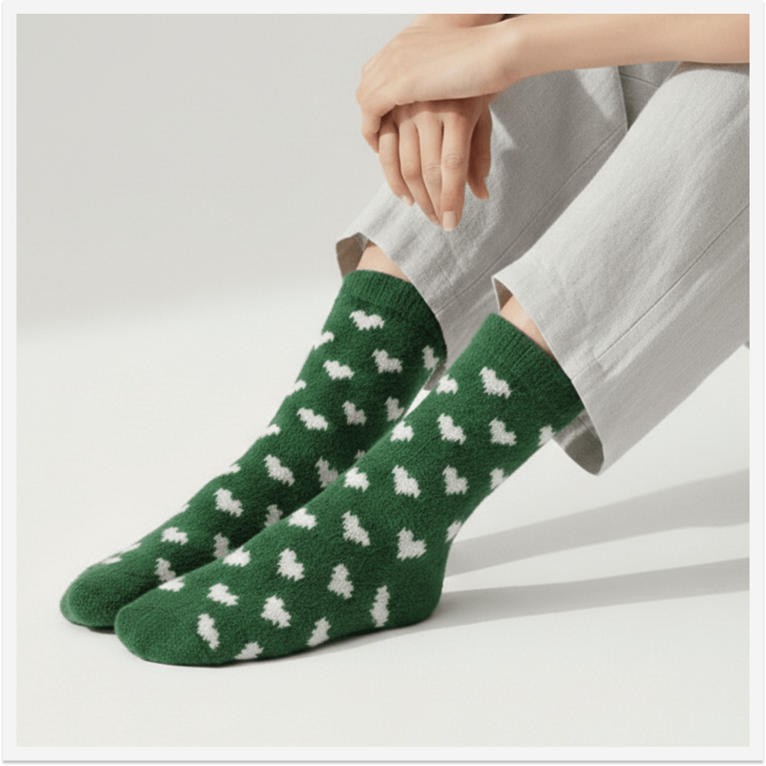 Love Knotes Green Furry Socks