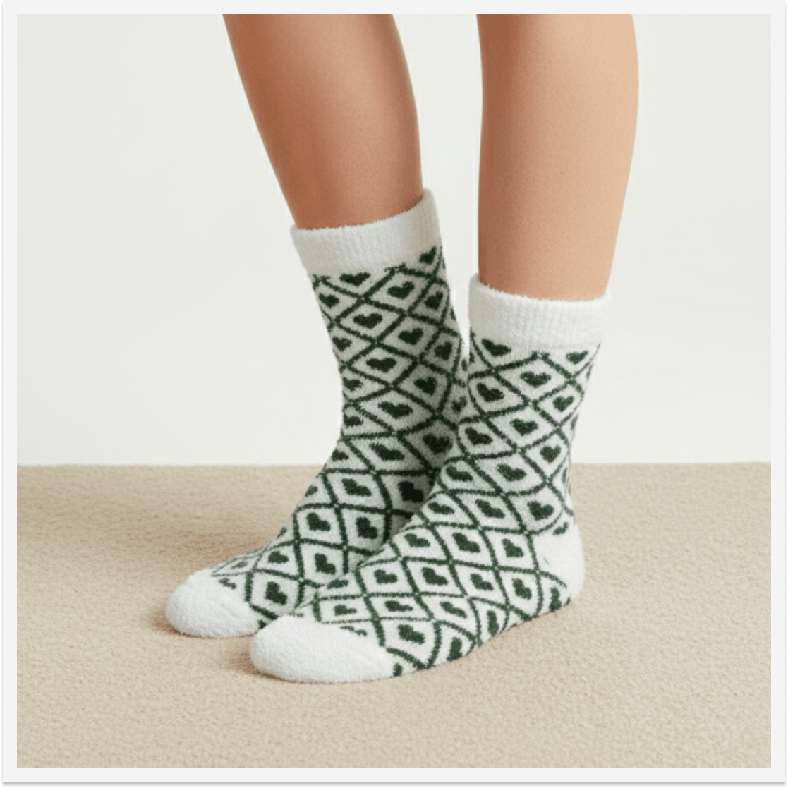 Heart Glory Green Furry Socks