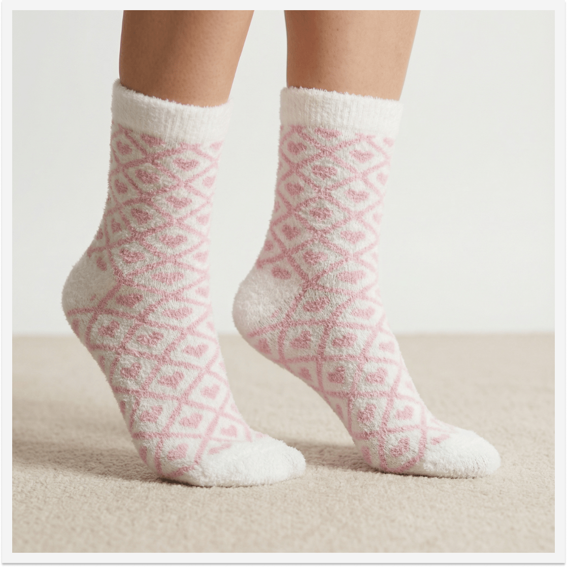 Heart Glory Pink Furry Socks