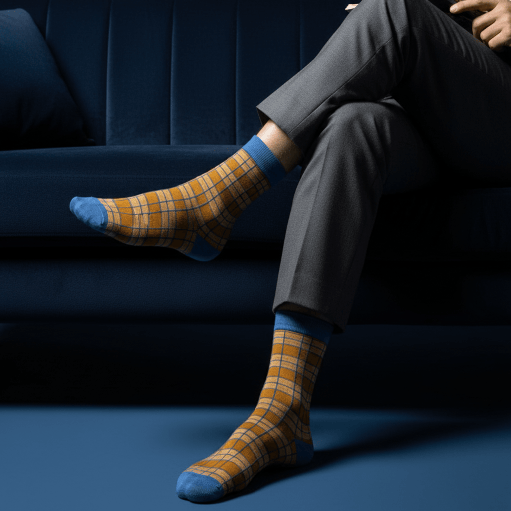 Elegant Check- Blue/Mustard