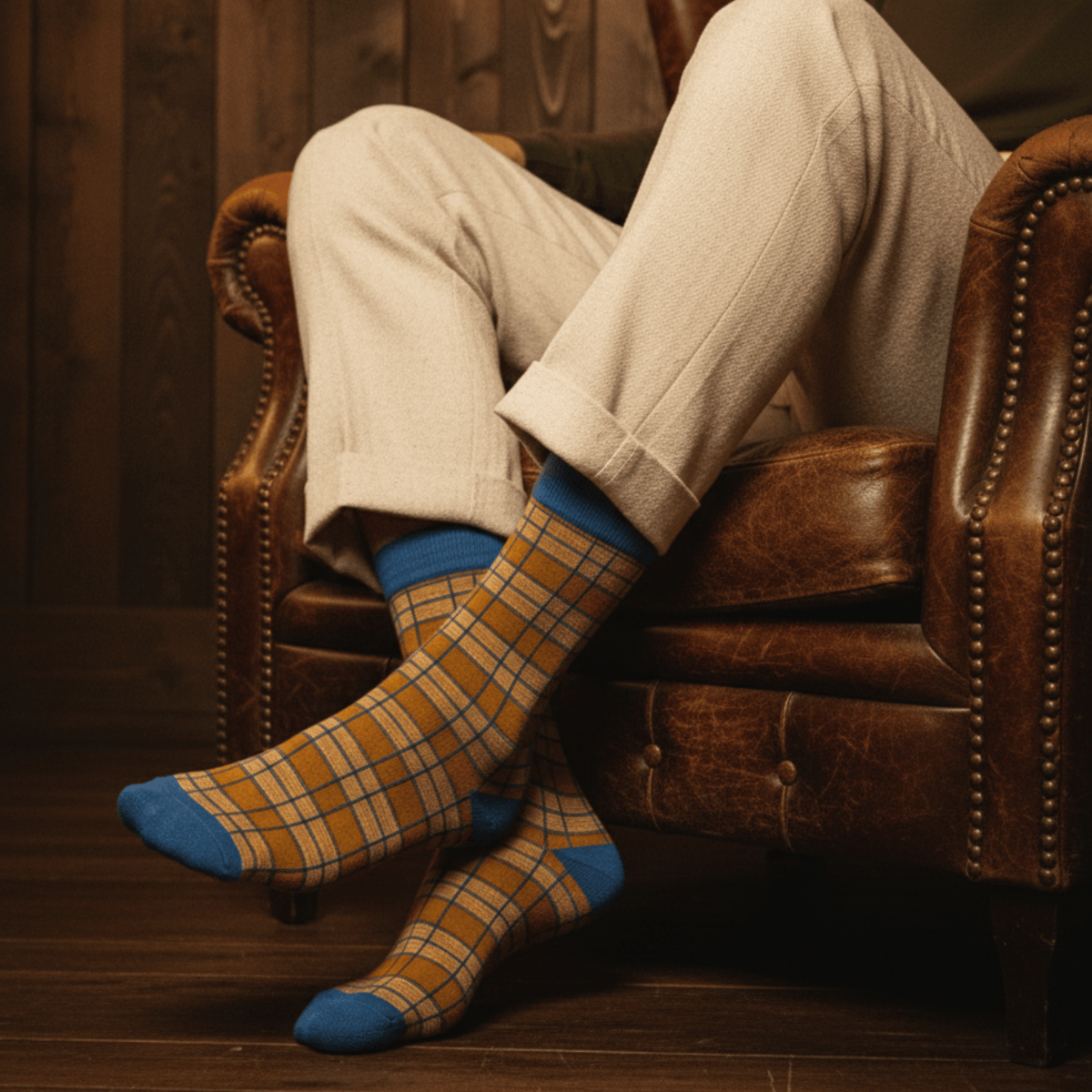 Elegant Check- Blue/Mustard